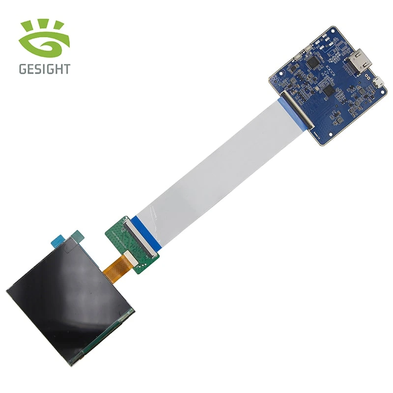 BOL035VRM90 full connection kit showing the 3.5-inch 1440×1600 MIPI DSI display linked to a controller board via ribbon cable