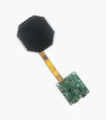 PL025C480M 2.47-inch 480×480 square TFT-LCD connected to a demo/control board via FPC cable, angled view.