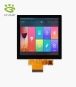 4.0-inch 480×480 square TFT-LCD showing colorful UI tiles