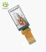 PL19006C30 1.9-inch 170×320 TFT-LCD module showing a demo image, front view with flex cable.