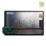 Back view of PL801WXGAM 8-inch 800×1280 MIPI TFT LCD module with FPC connected to a controller board.