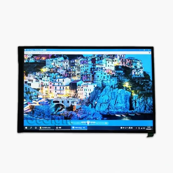 PL801WXGAM 8-inch 800×1280 MIPI TFT LCD module with the screen powered on (landscape demo).