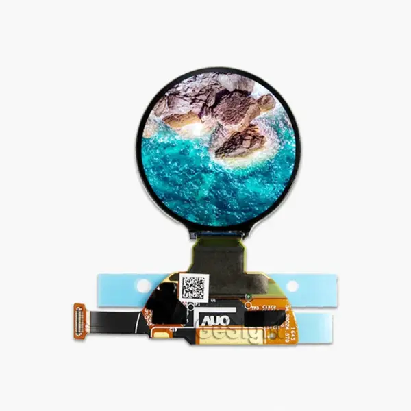 Front view of a 1.2-inch 390x390 circular AMOLED display module on a white background.