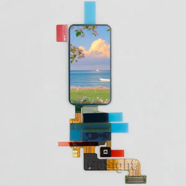 1.47-inch AMOLED touch display module showing a colorful demo image on screen