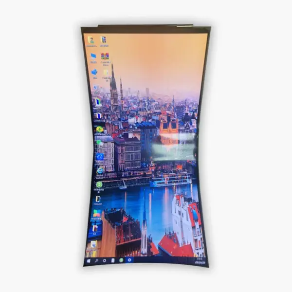 5.1-inch flexible AMOLED display showing an image while bent to demonstrate flexibility