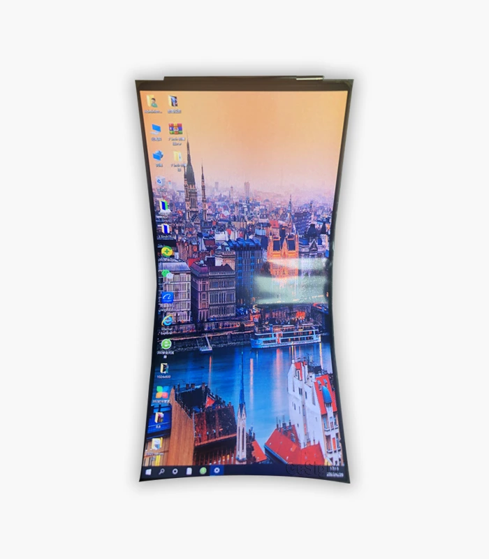 5.1-inch flexible AMOLED display showing an image while bent to demonstrate flexibility