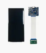 flexible AMOLED display connected to adapter/controller boards via flat ribbon cable for testing
