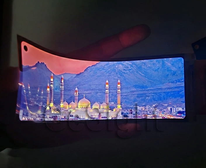 flexible AMOLED display shown curved to demonstrate bending capability