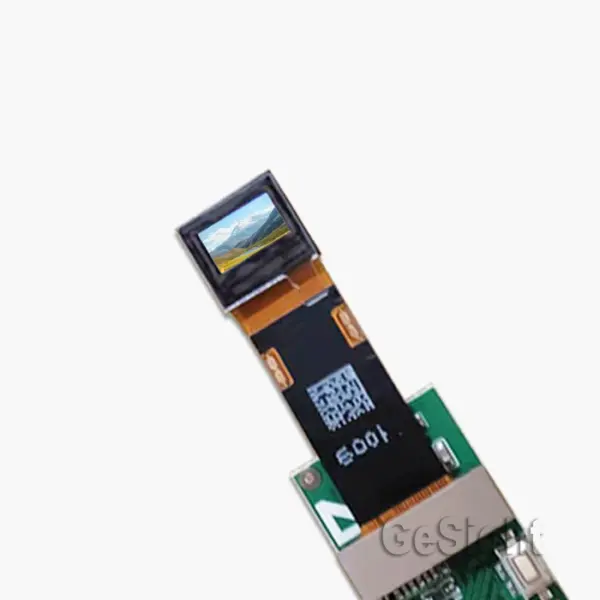 USB-C development board with a 0.39-inch FHD Micro OLED module attached.
