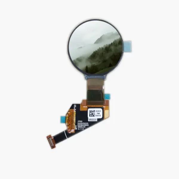 PO139FN01F 1.39-inch circular AMOLED display module showing a landscape image on the round screen with black bezel on white background