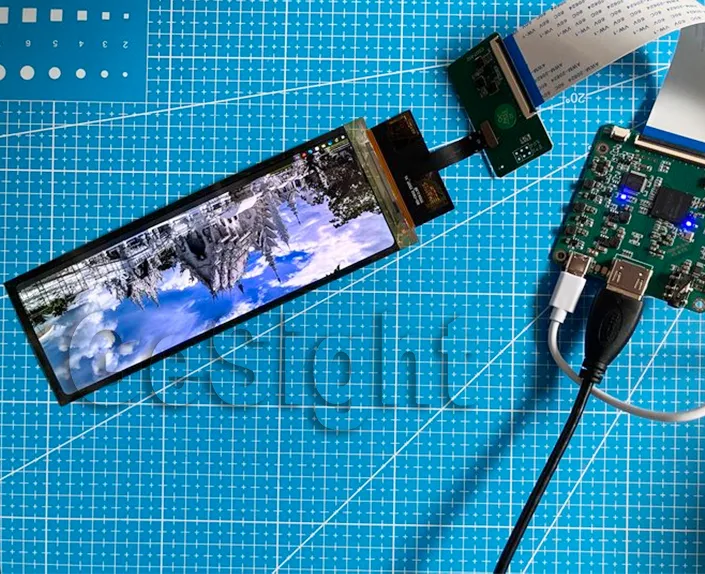 Gesight 6.52-inch flexible AMOLED demo setup with HDMI controller board and connected display
