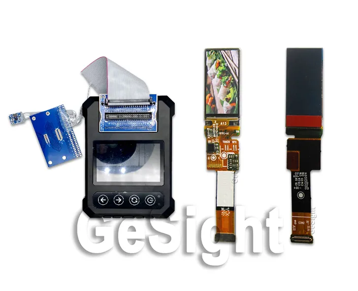 TR095A120SPC 0.95-inch LTPS AMOLED display module with demo kit setup for 120×240 SPI testing.