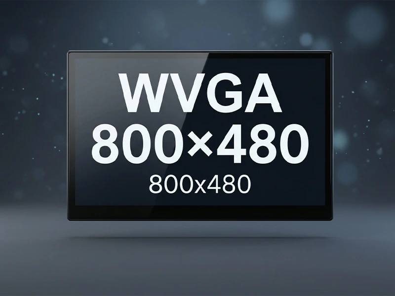 WVGA 800×480 resolution shown on a clean front-facing embedded display with a minimal dark tech background.